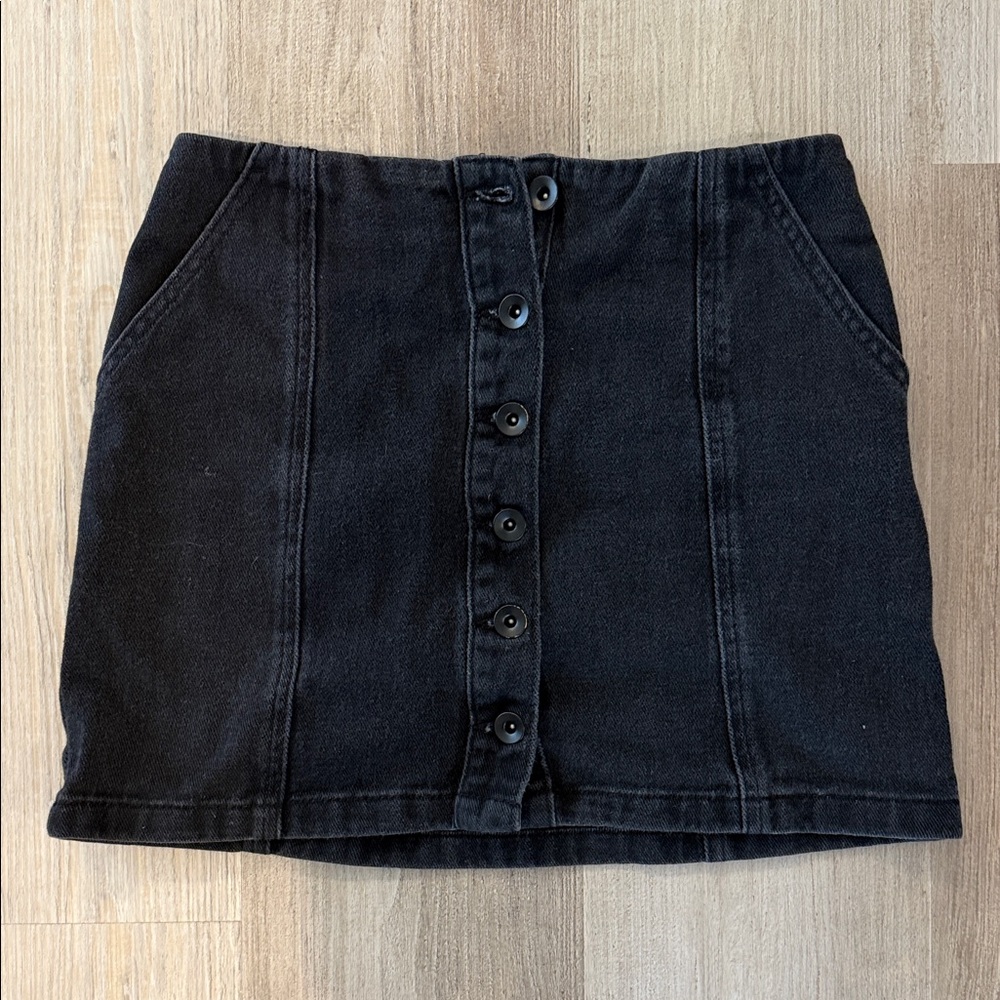 Classic Black Button-Front Mini Skirt